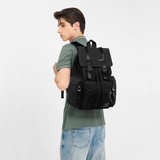 E1672 - Kono Large Multi Function Leather Details Canvas Backpack - Black