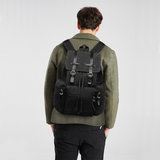 E1672 - Kono Large Multi Function Leather Details Canvas Backpack - Black