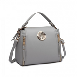 E1851 - Miss Lulu Leather Look Dual Zipped Handbag - Grey