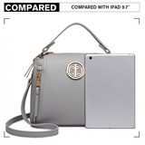 E1851 - Miss Lulu Leather Look Dual Zipped Handbag - Grey