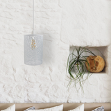 White Metal Cage Hanging Pendant Light Shade Minimalist Design ~1995
