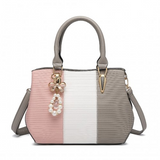 LG6866 - Miss Lulu Leather Look Colour Block Bow Pendant Handbag - Grey