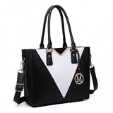 LG6632 - Miss Lulu Leather Look V-Shape Multicolour Tote Bag - Black