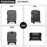 K1871-1L - Kono ABS Sculpted Horizontal Design 3 Piece Suitcase Set - Grey