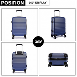 K1871-1L - Kono ABS Sculpted Horizontal Design 3 Piece Suitcase Set - Navy Blue