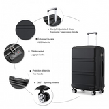 K1871-1L - Kono ABS 20 Inch Sculpted Horizontal Design Cabin Luggage - Black