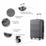 K1871-1L - Kono ABS 24 Inch Sculpted Horizontal Design Suitcase - Grey