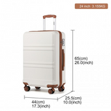 K1871-1L - Kono ABS 24 Inch Sculpted Horizontal Design Suitcase - Cream