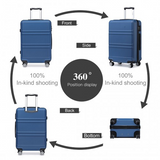 K1871-1L - Kono ABS Sculpted Horizontal Design 3 Piece Suitcase Set - Navy Blue