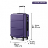 K1871-1L - Kono ABS 20 Inch Sculpted Horizontal Design Cabin Luggage - Purple