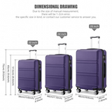 K1871-1L - Kono ABS Sculpted Horizontal Design 3 Piece Suitcase Set - Purple