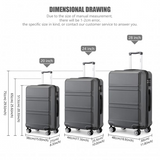 K1871-1L - Kono ABS Sculpted Horizontal Design 3 Piece Suitcase Set - Grey