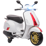 AIYAPLAY 12V Vespa Licensed Kids Electric Scooter Motorbike with Music, Headlights, FM Radio, for 3-6 Years in White