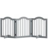 PawHut 3 Panels Dog Gate with Support Feet Fence Safety Barrier Freestanding Wood in Light Grey