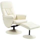 Swivel Recliner Chair with Footstool, PU Leather Armchair and Ottoman with High Back and Round Base for Living Room, Cream White | HOMCOM