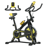 Indoor Exercise Bike, Stationary Bike, Cycling Machine with Adjustable Seat and Resistance for Home Gym Workout in Yellow by SPORTNOW