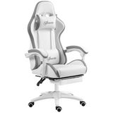 Racing Gaming Chair, Reclining PU Leather Computer Chair w/ 360 Degree Swivel Seat, Footrest, Headrest & Lumber, White | Vinsetto
