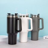 Stainless Steel Water Tumbler 40 Oz Cup Handle Straw Insulated Water Bottle Dupe Mug