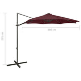 vidaXL Cantilever Garden Parasol with Pole and LED Lights Bordeaux Red 300 cm