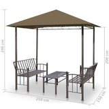 vidaXL Garden Pavilion with Table and Benches 2.5x1.5x2.4 m Taupe 180 g/m²