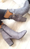 Buckle Faux Suede Ankle Boots