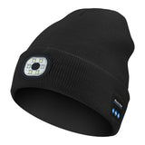 Bluetooth Beanie Unisex Torch Hat Winter Knitted Cap with Headphones - Black