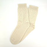 Luxurious Cable Knit 100% Pure Cashmere Wool Sleep Warm Cream Socks-1