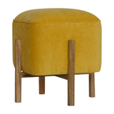 Mustard Velvet Solid Footstool-1