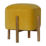 Mustard Velvet Solid Footstool-2