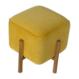 Mustard Velvet Solid Footstool-3