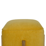 Mustard Velvet Solid Footstool-5