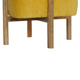 Mustard Velvet Solid Footstool-7