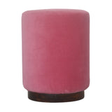 Pink Velvet Wooden Footstool-7