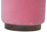 Pink Velvet Wooden Footstool-4