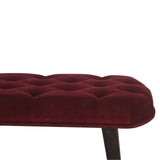 Wine Red Velvet Deep Button Bench-5