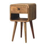 in3349 mini oak ish curved bedside with lower slot