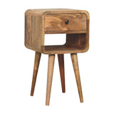 in3349 mini oak ish curved bedside with lower slot