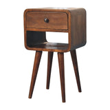 in3350 mini chestnut curved bedside with lower slot