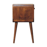 in3350 mini chestnut curved bedside with lower slot