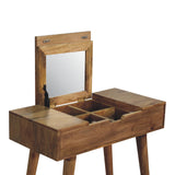 mini oak ish dressing table with foldable mirror