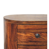 in3379 round honey finish bedside with bun feet