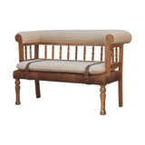 in3489 cream boucle buffalo leather strap hallway bench