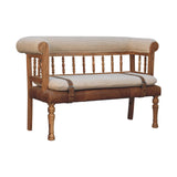 in3489 cream boucle buffalo leather strap hallway bench