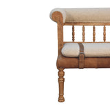 in3489 cream boucle buffalo leather strap hallway bench