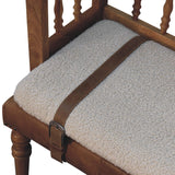 in3489 cream boucle buffalo leather strap hallway bench