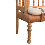 in3489 cream boucle buffalo leather strap hallway bench