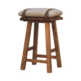 in3490 cream boucle buffalo leather strap bar stool