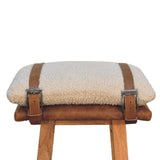 in3490 cream boucle buffalo leather strap bar stool