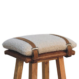 in3490 cream boucle buffalo leather strap bar stool