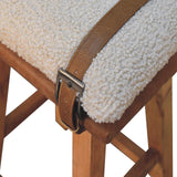 in3490 cream boucle buffalo leather strap bar stool